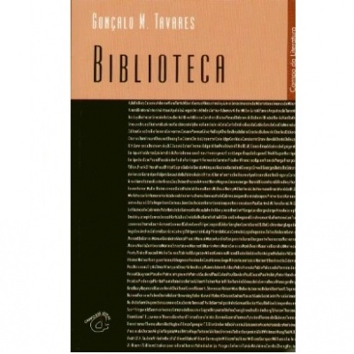 Capa de livro 'Biblioteca' de Gonçalo M. Tavares em castanho e preto com texto branco pequeno.