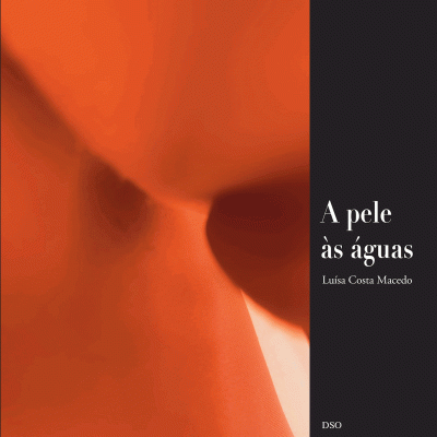 Capa de livro 'A pele às águas' com fundo preto e imagem abstrata laranja