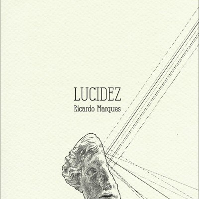 Capa de livro com escultura e texto 'LUCIDEZ Ricardo Marques'