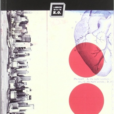 Capa de livro com título, autor, introdução, arranha-céus em preto e branco e desenho do coração com círculos vermelhos