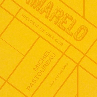 Capa de livro amarela com textos e padrões geométricos