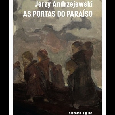 Capa de livro com pintura de figuras humanas e texto branco