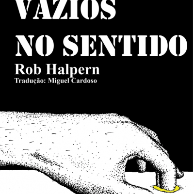 Capa de livro preta com título branco e mão pontilhada segurando anel amarelo