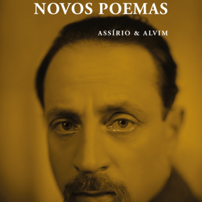Capa de livro amarelo com rosto masculino e texto Rainer Maria Rilke NOVOS POEMAS