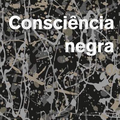 Capa do livro 'Consciência negra' de Paulo José Miranda com fundo preto e manchas cinza e bege