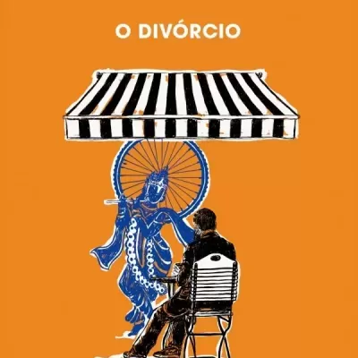 Capa do livro O Divórcio de César Aira com fundo laranja e ilustração
