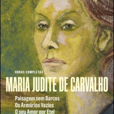 Capa de livro com retrato feminino e texto do título e obras
