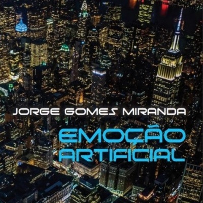 Capa de livro EMOÇÃO ARTIFICIAL com cidade iluminada à noite
