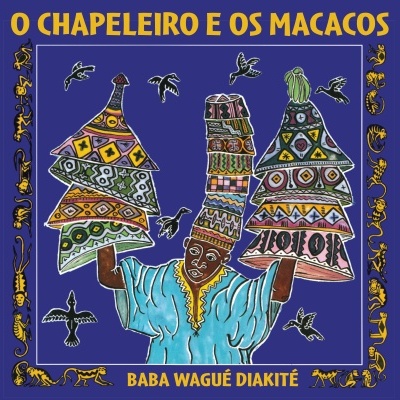 Capa de álbum com ilustração colorida de homem segurando chapéus geométricos com texto em amarelo