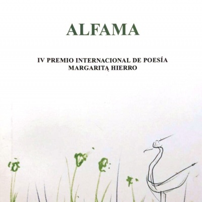 Capa do livro ALFAMA com texto e ilustração de plantas e ave