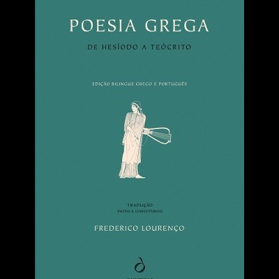 Capa de livro 'Poesia Grega' verde com texto branco e figura clássica