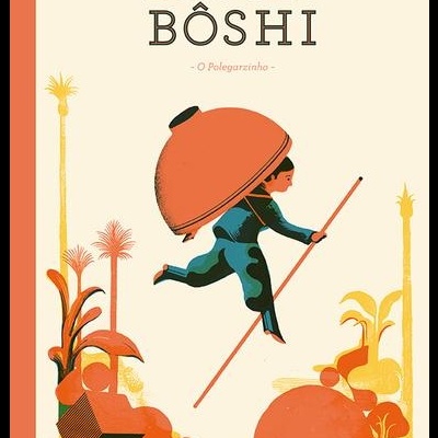 Capa de livro ISSUN BÔSHI com ilustração de personagem a saltar com chapéu grande.