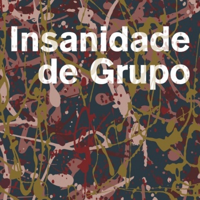 Livro 'Insanidade de Grupo' com design abstracto em várias cores e texto branco