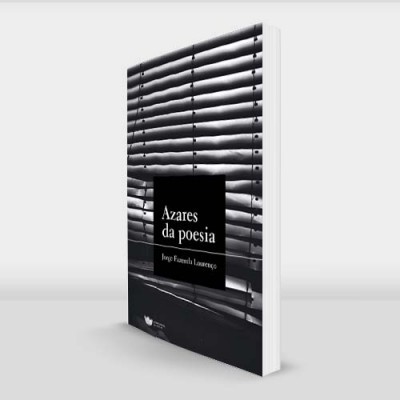 Livro com capa preta e cinza mostrando janelas com venezianas e texto 'Azonos da poesia'