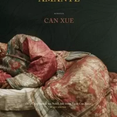 Capa de livro com tecido tradicional vermelho e dourado e texto 'A ÚLTIMA AMANTE'