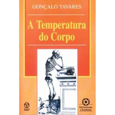 Capa de livro laranja 'A Temperatura do Corpo' com esqueleto em ilustração