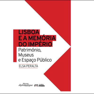 Capa de livro Lisboa e a Memória do Império com cores branca, vermelha e preta.