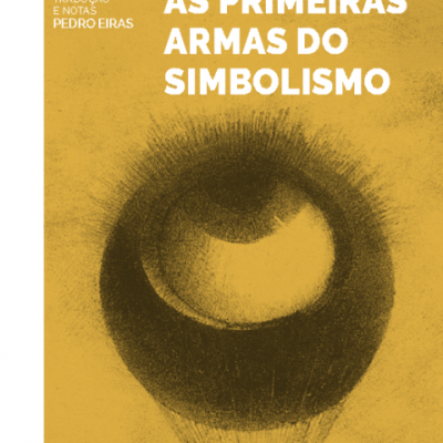 Capa do livro 'As Primeiras Armas do Simbolismo' de Jean Moréas com design amarelo e imagem de balão antigo.