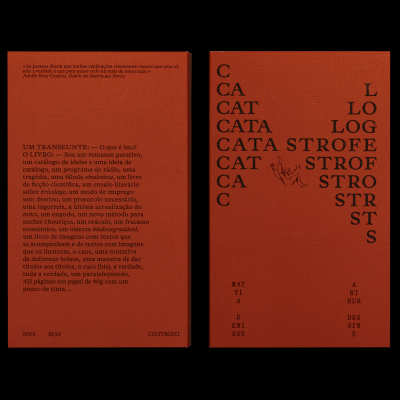 Duas capas de livros laranja com texto preto em português e palavras fragmentadas