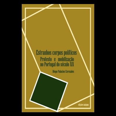 Capa de livro castanha com texto e formas geométricas brancas e verde escuro