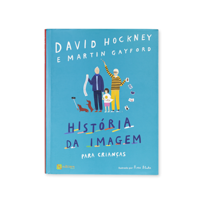 Capa de livro azul com título e ilustração de três pessoas e um cão