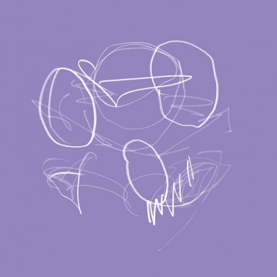 Desenho abstrato com linhas brancas sobre fundo roxo