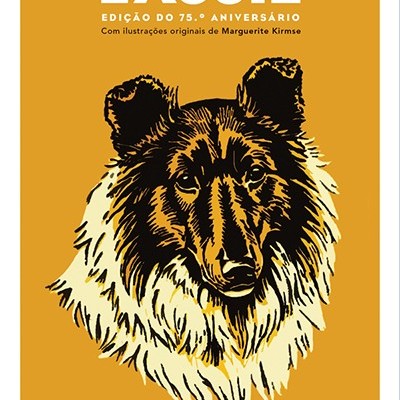 Capa de livro Lassie com título e ilustração de cão