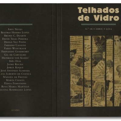 Capa de revista preta com título 'Telhados de Vidro' e lista de nomes