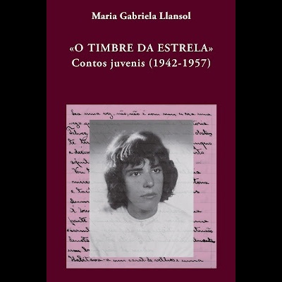 Capa de livro bordô com texto branco e foto a preto e branco de mulher jovem sobre manuscrito
