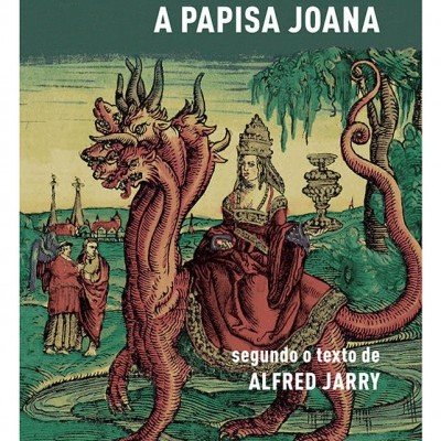 Capa do livro A PAPISA JOANA com figura feminina e monstro colorido