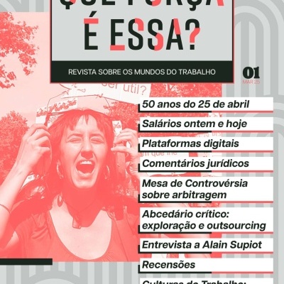 Capa de revista com título QUE FORÇA É ESSA? e texto sobre temas profissionais