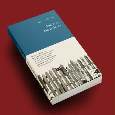 Livro 'Todos os Meus Gatos' com capa azul e branca e ilustração de gatos numa cerca