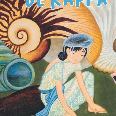 Capa de livro com ilustração de menina e conchas coloridas, texto A JORNADA DE KAPPA.