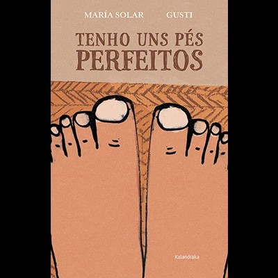 Capa de livro com ilustração de pés e texto em castanho