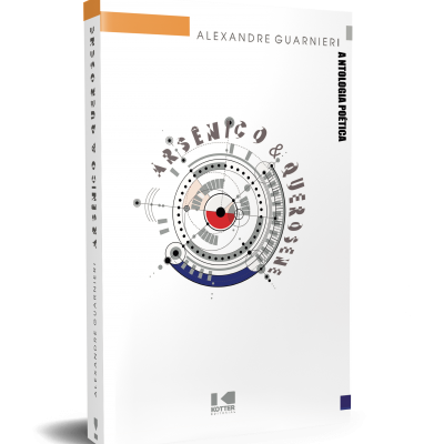 Capa de livro branco com design gráfico circular e texto