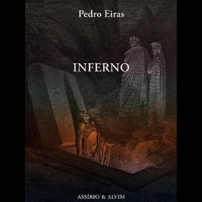 Capa de livro 'INFERNO' de Pedro Eiras com figuras humanas e fundo escuro
