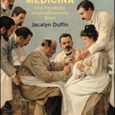 Capa do livro História da Medicina com pintura clássica e texto em amarelo e preto.