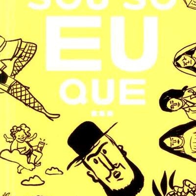 Capa amarela de livro com texto em português e ilustrações a preto e branco de várias personagens.