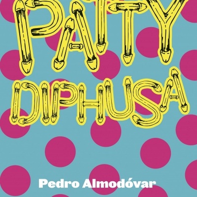 Capa de livro azul com pontos cor-de-rosa e título amarelo PATYPHUSA