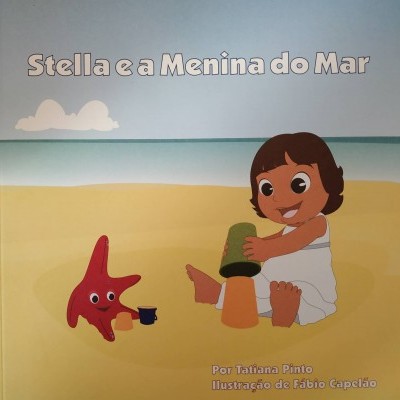 Capa de livro infantil 'Stella e a Menina do Mar' com ilustração de menina e estrela do mar na praia