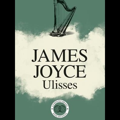 Capa do livro 'Ulisses' de James Joyce com fundo verde e harpa preta