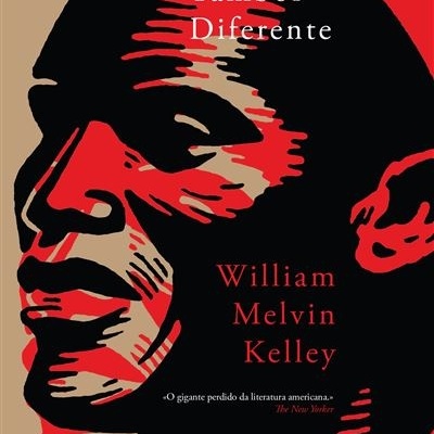 Capa de livro 'Um Tambor Diferente' com ilustração de rosto em vermelho e preto