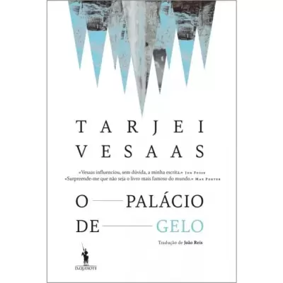 Capa do livro O Palácio de Gelo de Tarjei Vesaas com ilustração de picos de gelo e texto