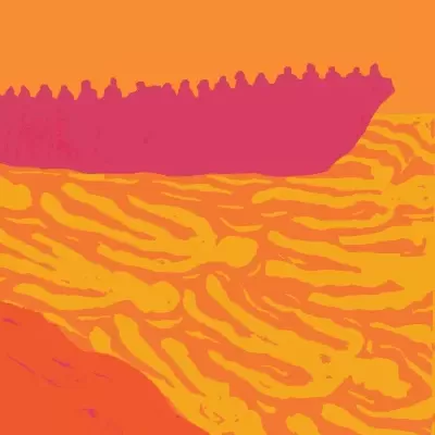 Capa de livro 'OS VIGILANTES' de Taina Tervonen com fundo laranja e ilustração colorida