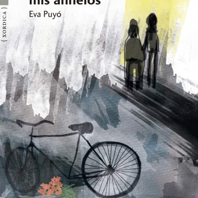 Capa de livro 'Todos mis anhelos' de Eva Puyó com ilustração abstrata de duas pessoas e bicicleta