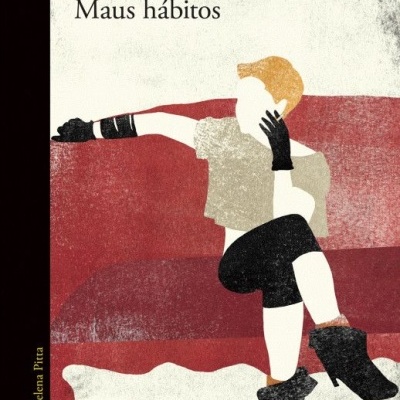 Capa do livro 'Maus hábitos' de Alana S. Portero com ilustração estilizada de pessoa sentada num sofá vermelho