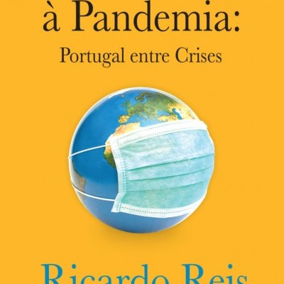 Capa de livro laranja com título, globo com máscara e nome do autor