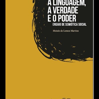 Capa do livro A Linguagem, A Verdade e O Poder com fundo castanho e manchas pretas