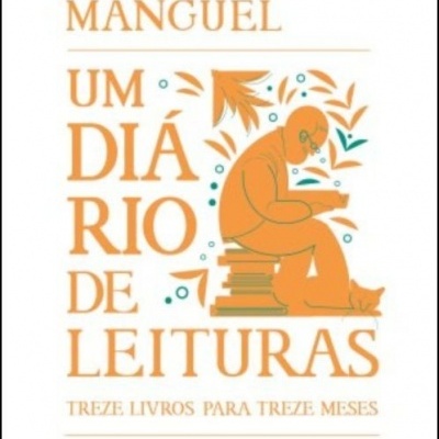Capa do livro Um Diário de Leituras de Alberto Manguel com ilustração laranja