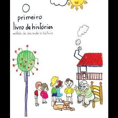 Capa ilustrada de livro em português com crianças, sol, árvore, casa e texto.